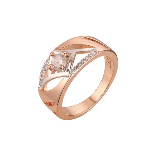 Anillos de oro rosa con diseño de solitario en dos tonos.