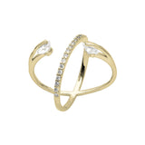 Anillo de oro de 14 quilates con solitario cruzado y circonitas blancas pavimentadas