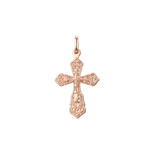 Pingente de cruz ortodoxa em ouro rosa de dois tons, cores banhadas a ouro 14K