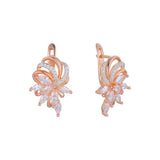 Luxuoso aglomerado de flores cintilantes ouro 14K, ouro rosa, brincos de dois tons
