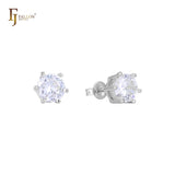 Solitaire 6 claws white cz 14K Gold Stud Earrings