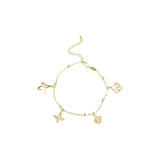 14K 金镀金四叶草、蝴蝶、星星和花朵手链，两种色调