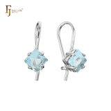 Solitaire squared CZ wire hook earrings in 14K Gold, Rose Gold, plating colors