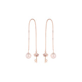 Rose Gold threader pearl earrings with key