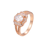Solitário luxuoso com anéis de pedra lapidada em esmeralda em ouro 14K, cores banhadas a ouro rosa