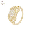 Hexagon cluster white CZs flower blooming 14K Gold two tone Rings