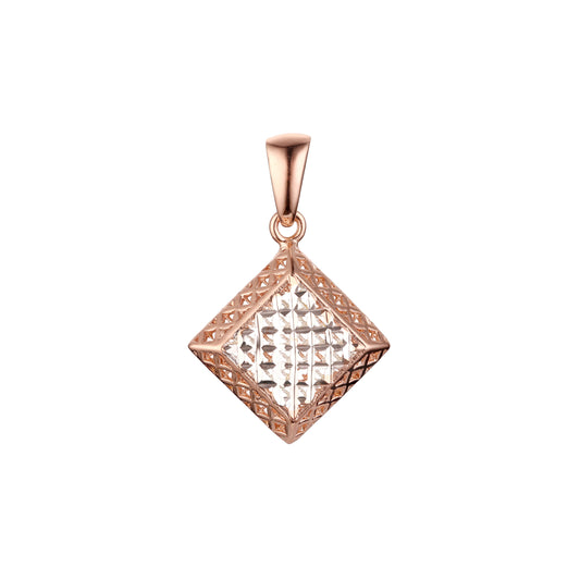 Hollow mesh rhombus filigree pendant plated in Rose Gold two tone