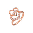 Double heart rings paving stones in 18K Gold, Rose Gold plating colors