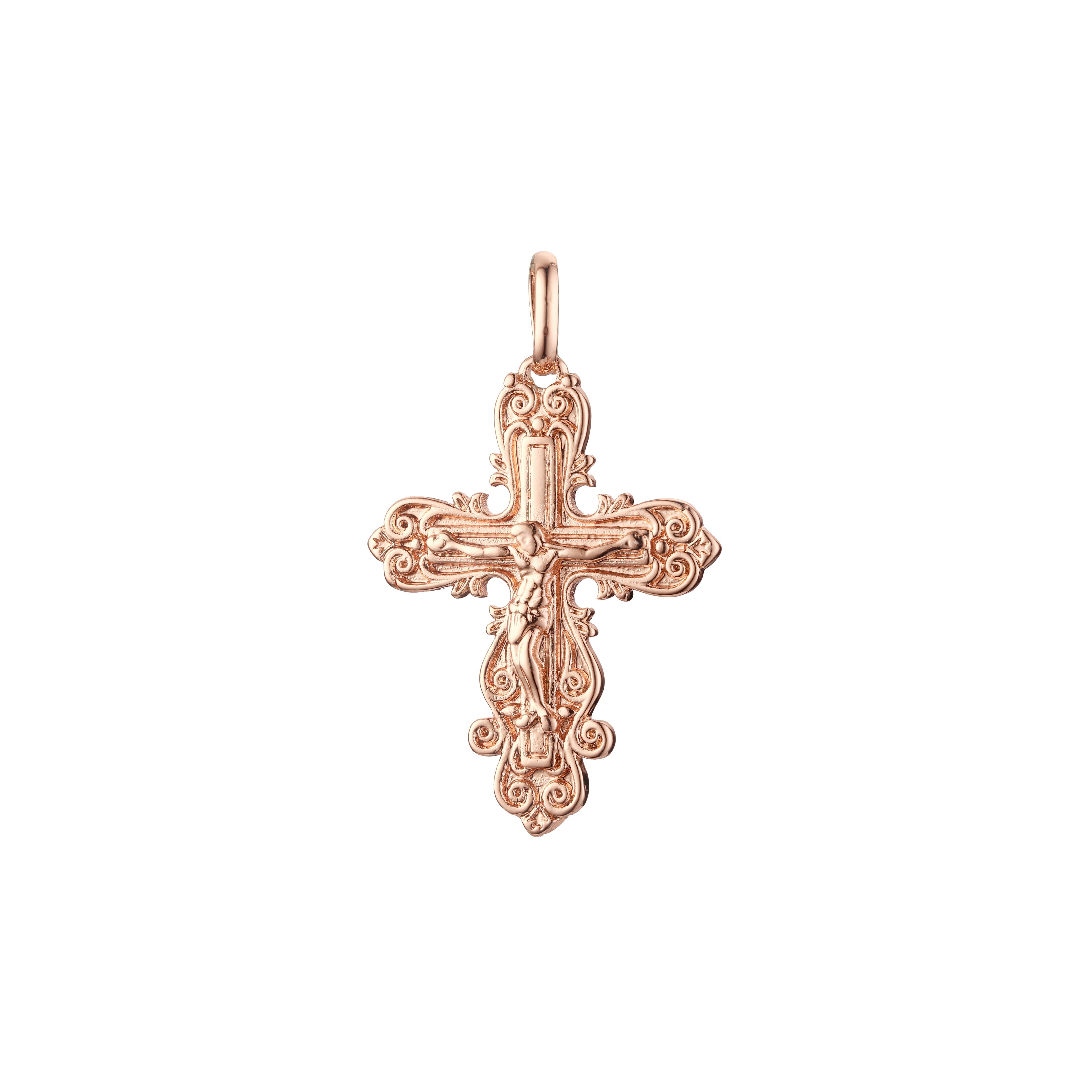 🔥 Eastern Orthodox Russian budded pendant in Rose Gold two tone, 14K Gold plating colors