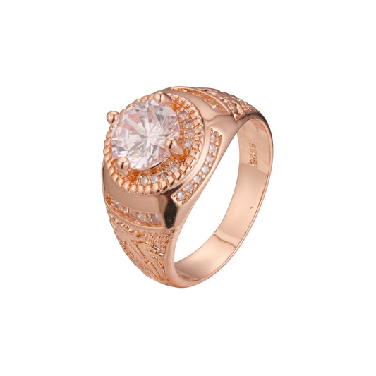 Anéis de sinete masculinos de zircônia cúbica branca CZ ouro rosa