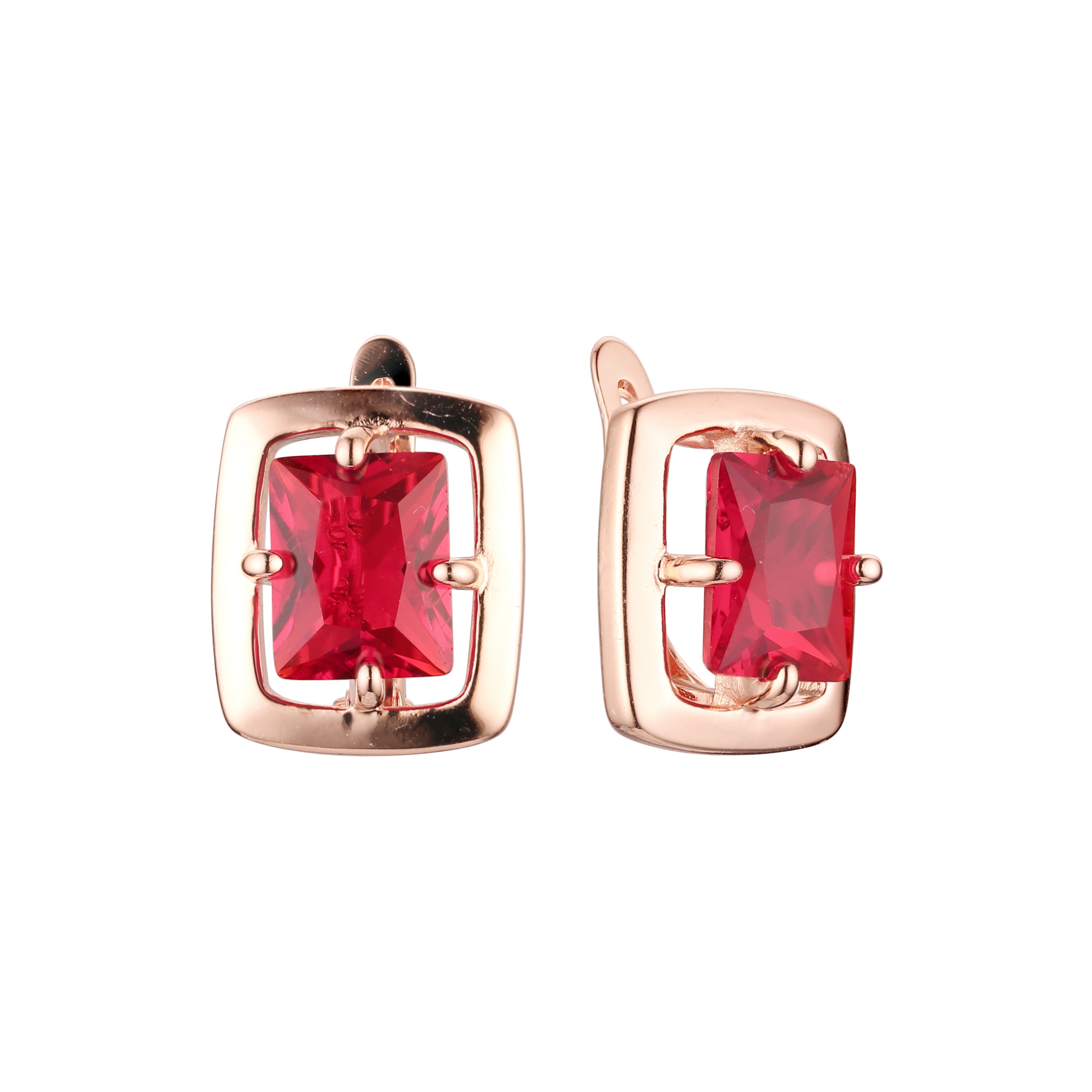 Pendientes rectangulares solitarios con marco y circonitas grandes en oro rosa
