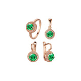 .Rosa's Halo - Big round colorful halo cz Rose Gold plated rings and pendant jewelry set