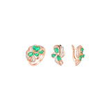 Conjunto luxuoso elegante de flor esmeralda de dois tons em ouro rosa