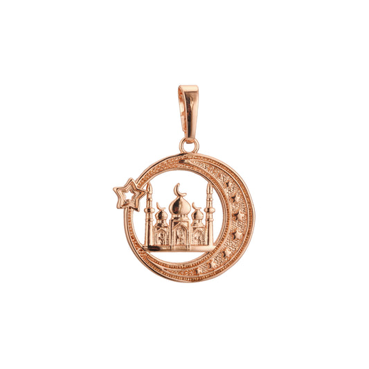 Islamic pendant of the moon and temple in 14K Gold, Rose Gold plating colors