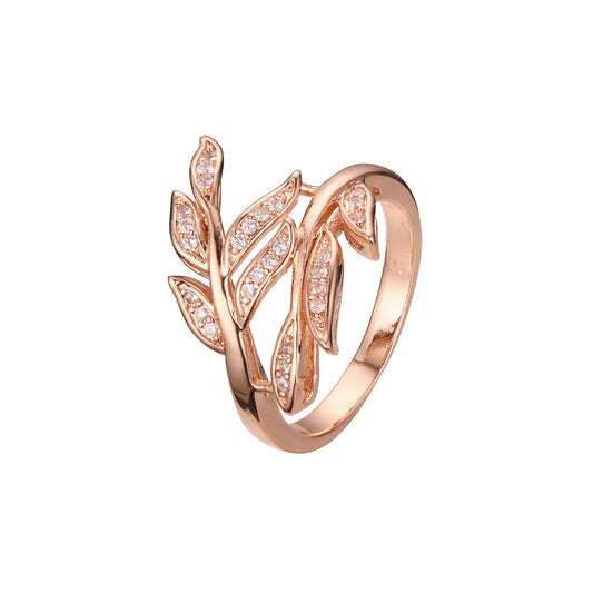 Fashion leave rings in 18K Gold, White Gold, 14K Gold, Rose Gold plating colors