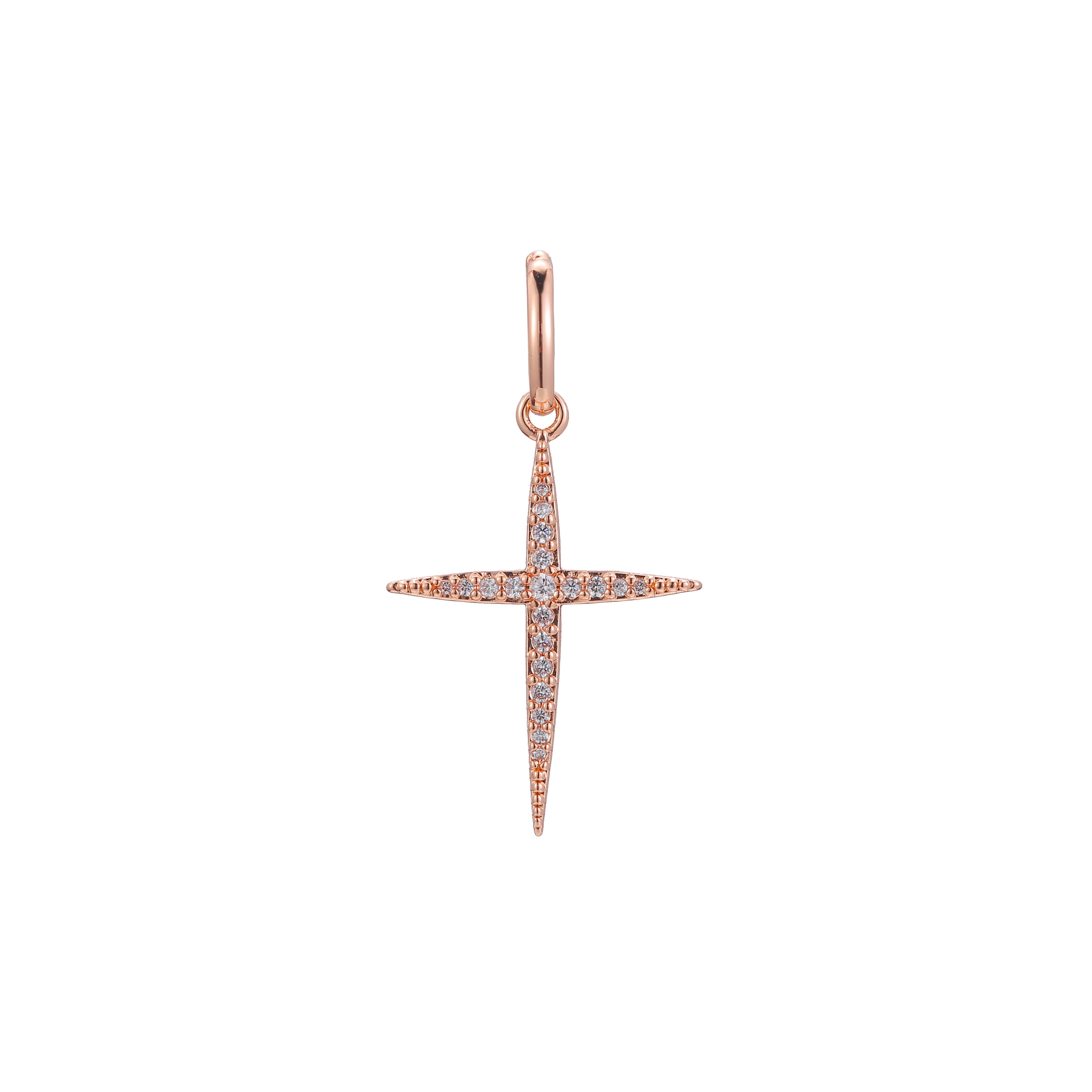Star cluster white CZs Latin Cross pendant in Rose Gold, 14K Gold plating colors