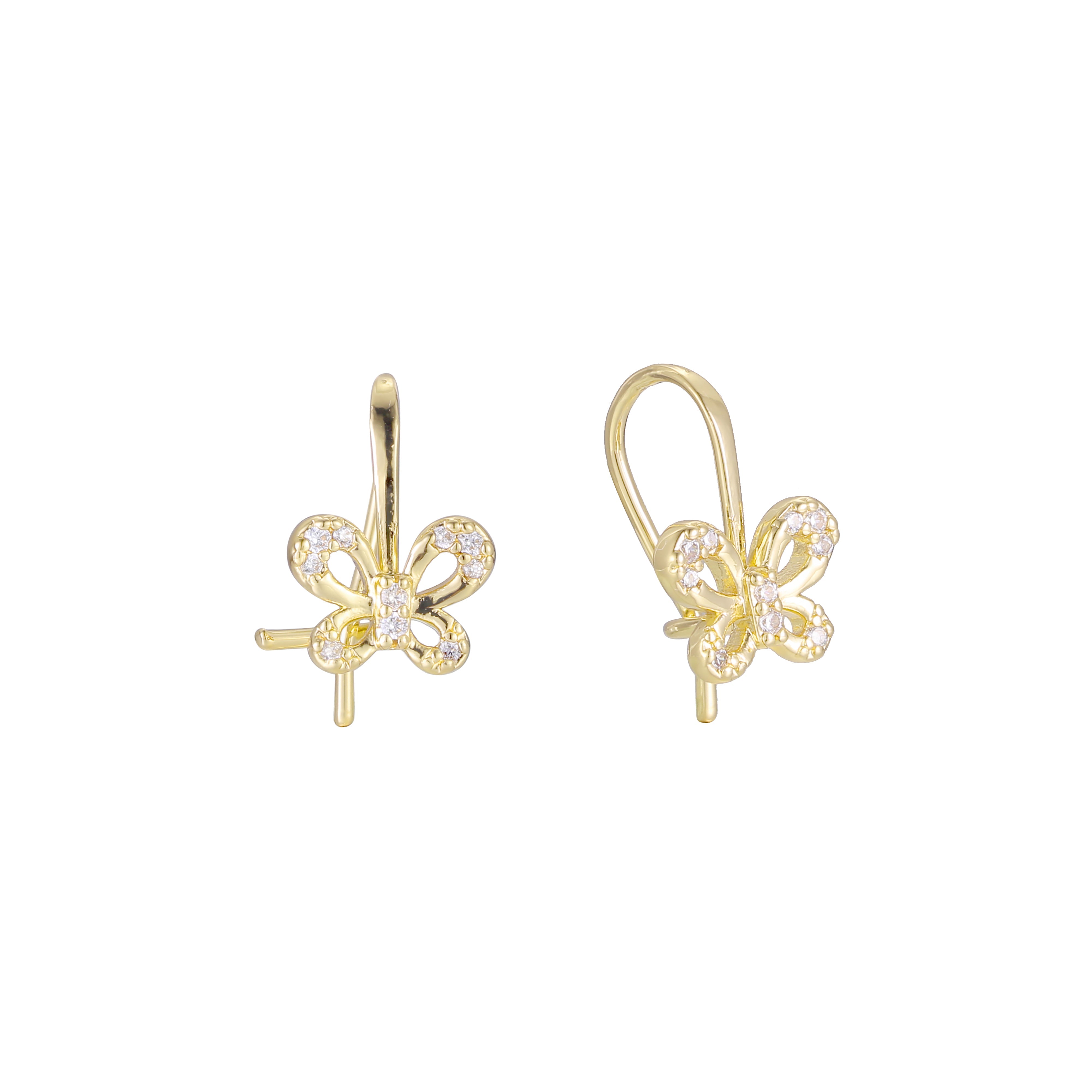 Brincos infantis de gancho de arame borboleta em ouro 14K, cores banhadas a ouro rosa