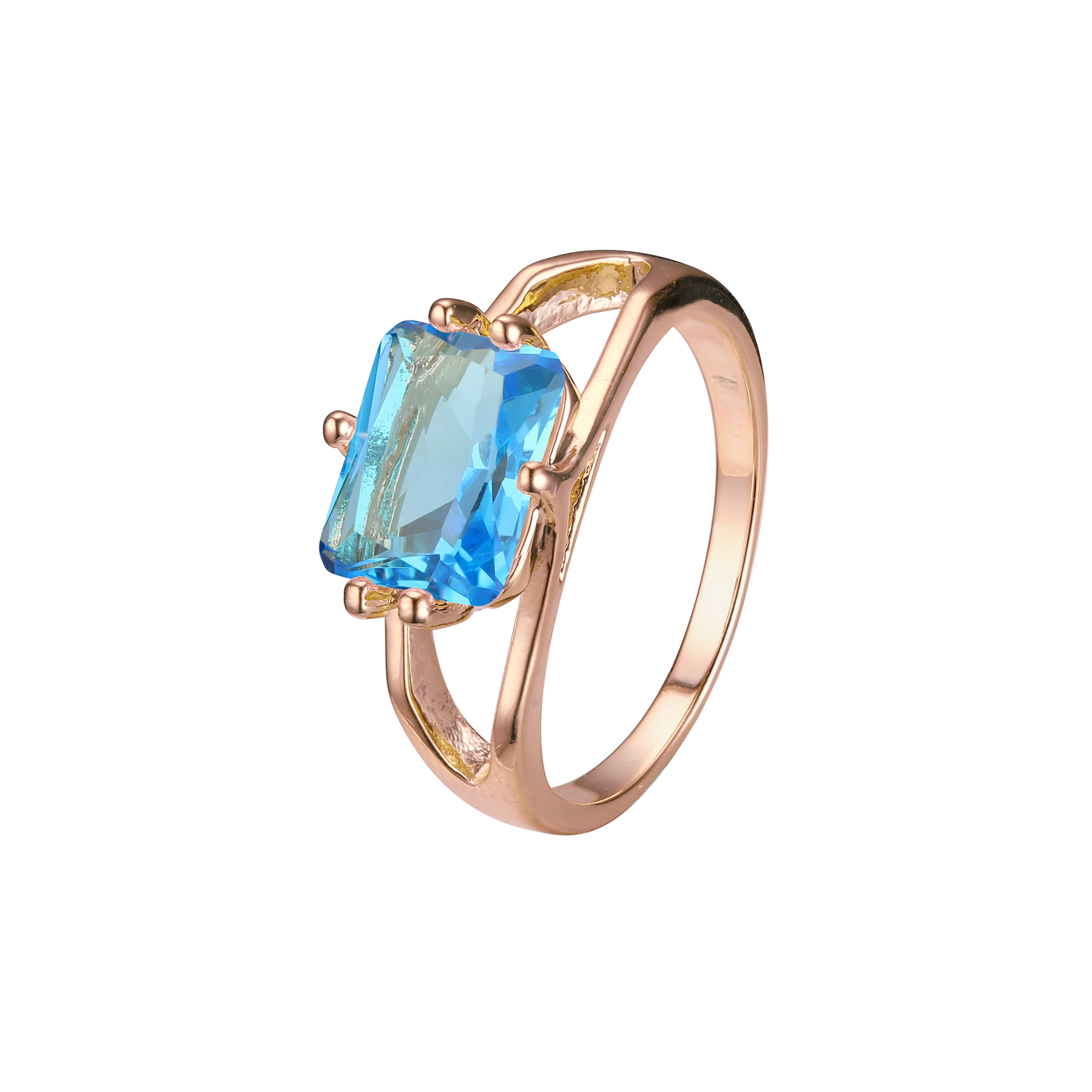 Solitaire emrald cut stone plain design rings in 18K Gold, 14K Gold, Rose Gold plating colors
