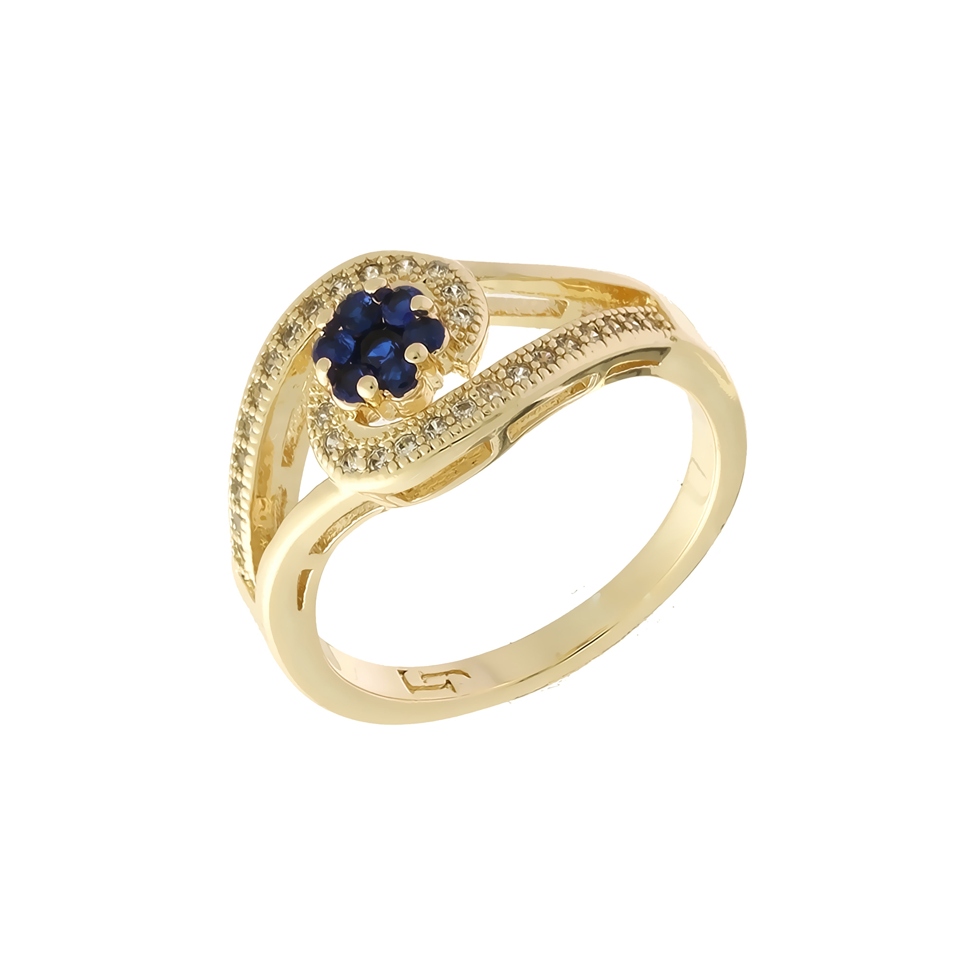 EEoito anéis de pedras de flor azul profundo em ouro 14K, cores banhadas a ouro rosa