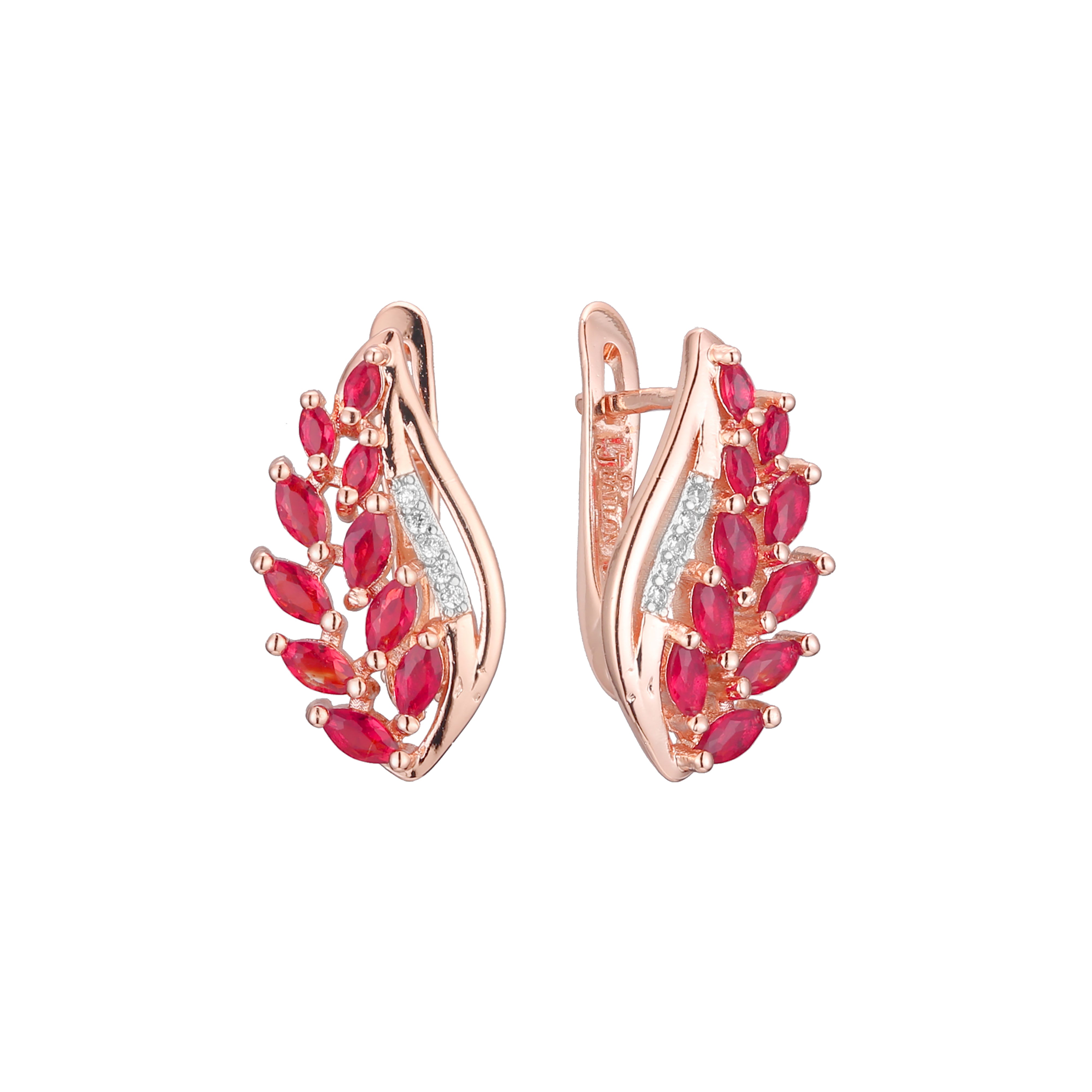 Cluster blühende Blätter CZs 14K Gold, Roségold, zweifarbige Ohrringe