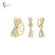 Conjunto de joias de dois tons em ouro 14K branco CZs torcidos com anéis