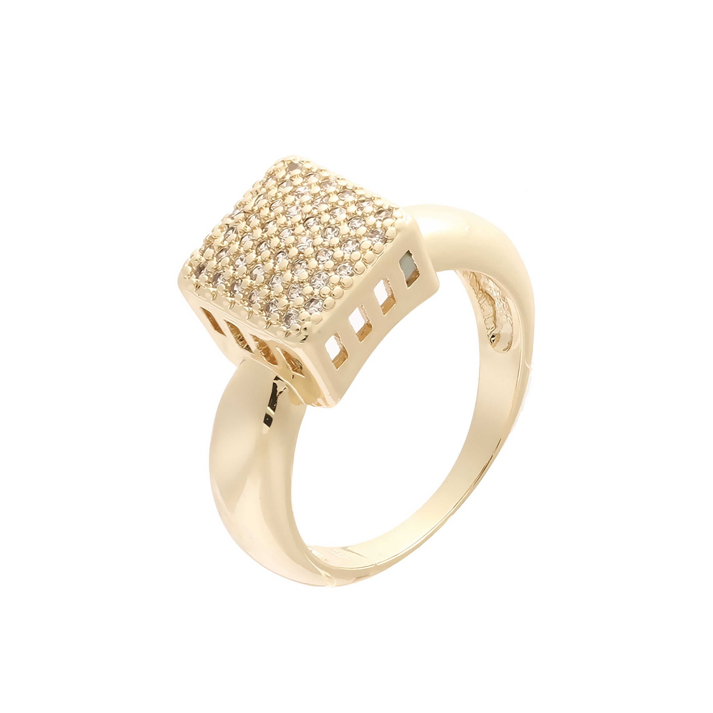 Cubo quadrado pavimentado branco cz cluster Ouro 14K, anéis de ouro rosa