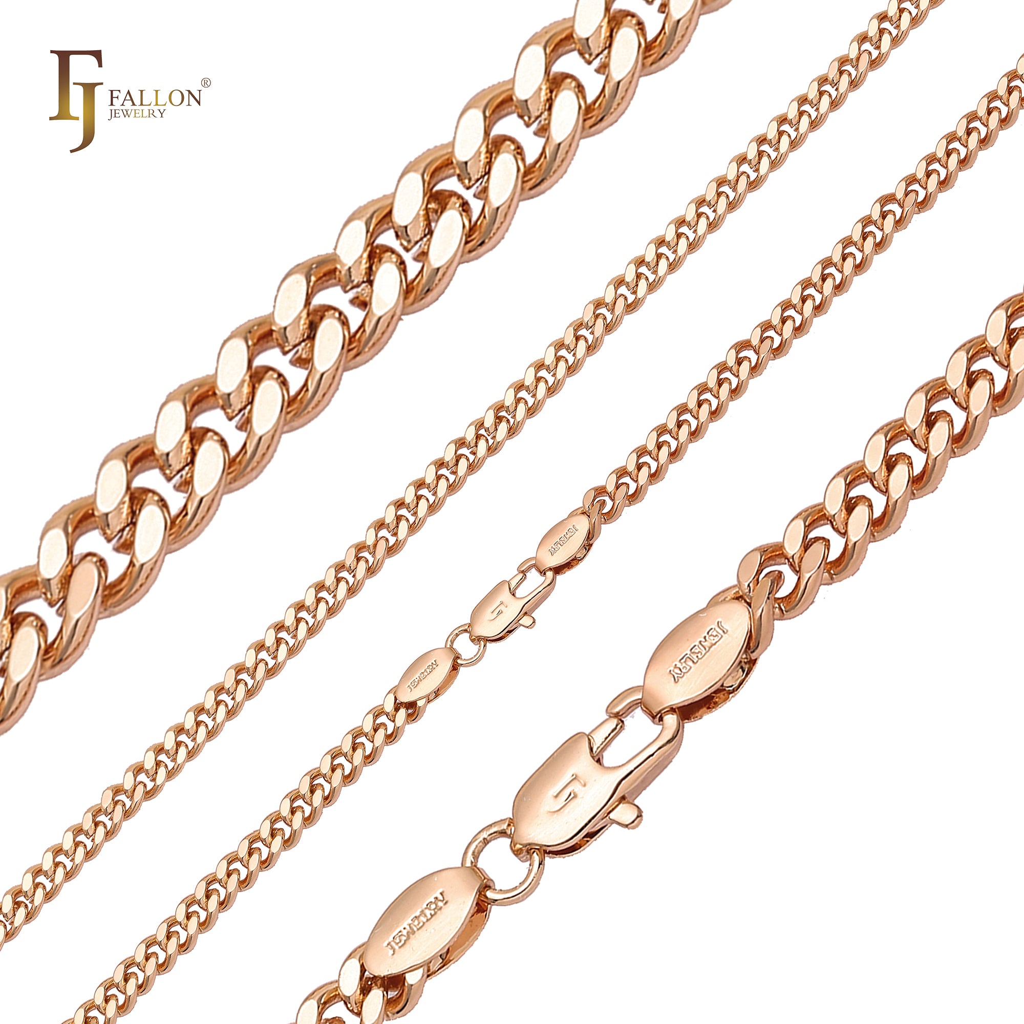 .Cadenas de eslabones cubanos Estilo Miami Clásicas enchapadas en Oro Blanco, Oro 14K, dos tonos SF