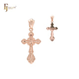 Pingente de cruz ortodoxa em ouro 14K, ouro rosa, crucifixo em ouro branco