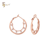 Cluster White CZs dotted 14K Gold Hoop earrings