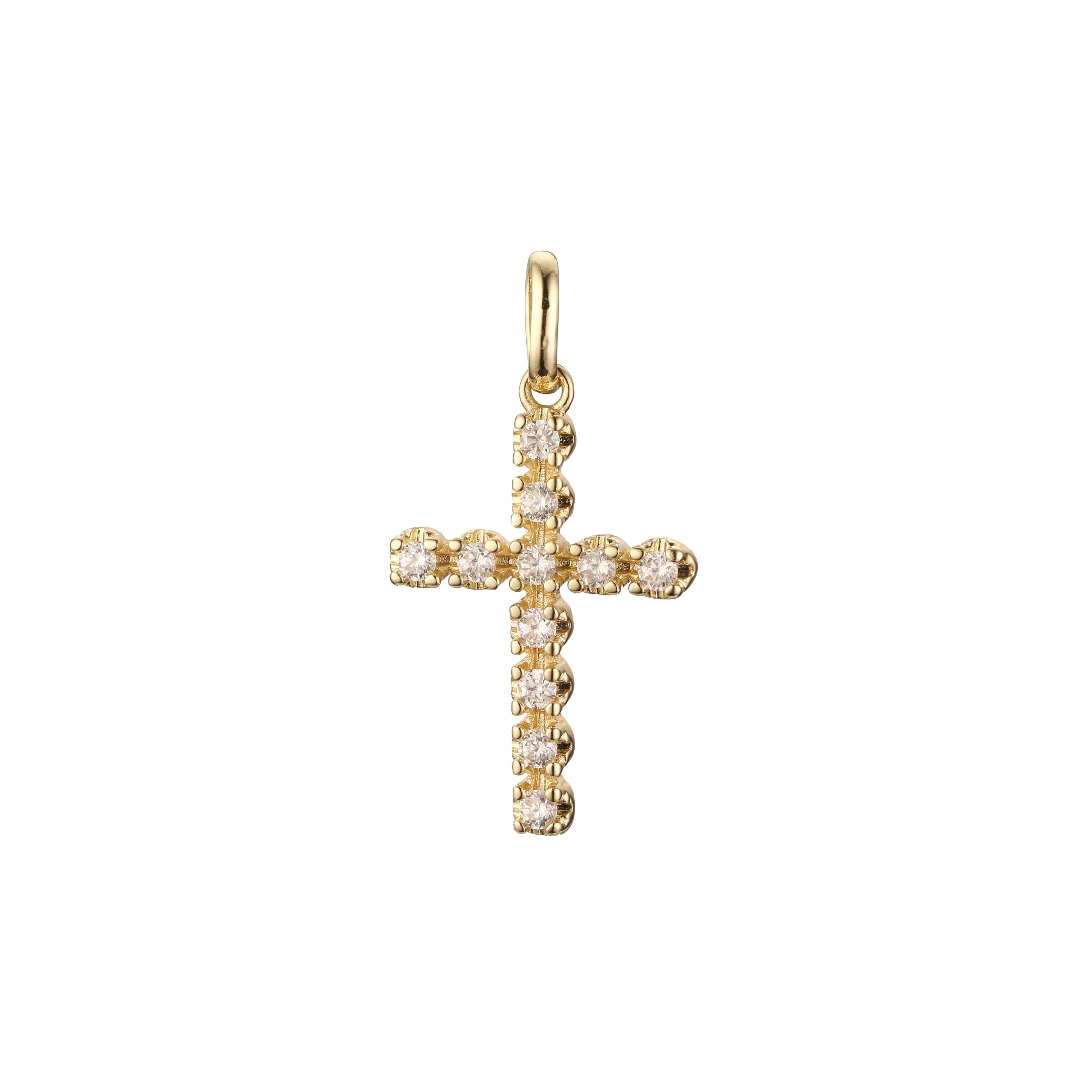 Cluster white CZs Rose Gold, White Gold, 14K Gold Latin Cross Pendant