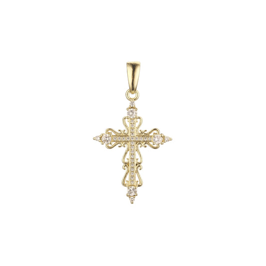 .Lateinischer Kreuz-Knospen-Anhänger aus 14-karätigem Gold, Roségold und 18-karätiger Vergoldung