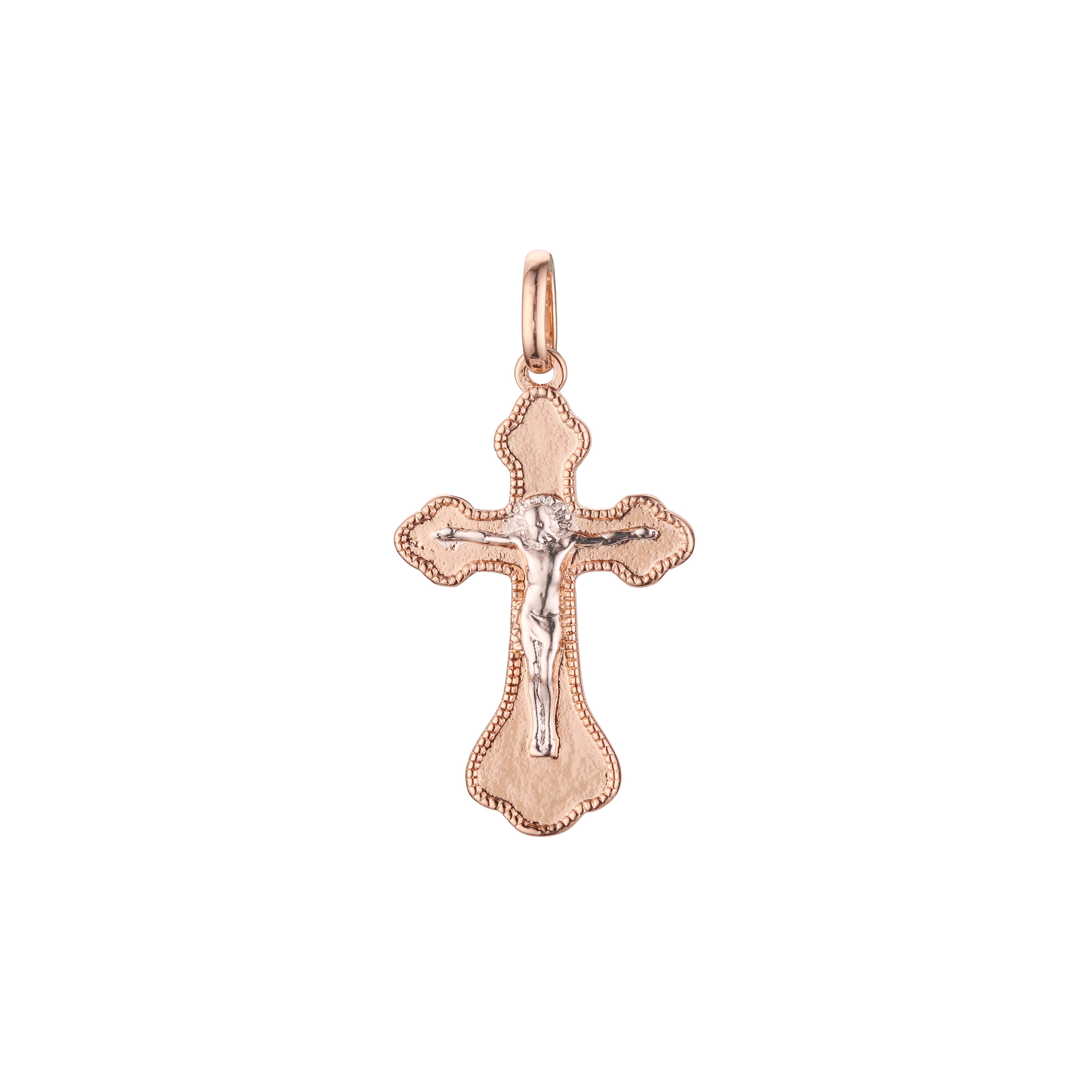🔥 Eastern Orthodox Russian budded pendant in 14K Gold, Rose Gold two tone & White Gold plating colors