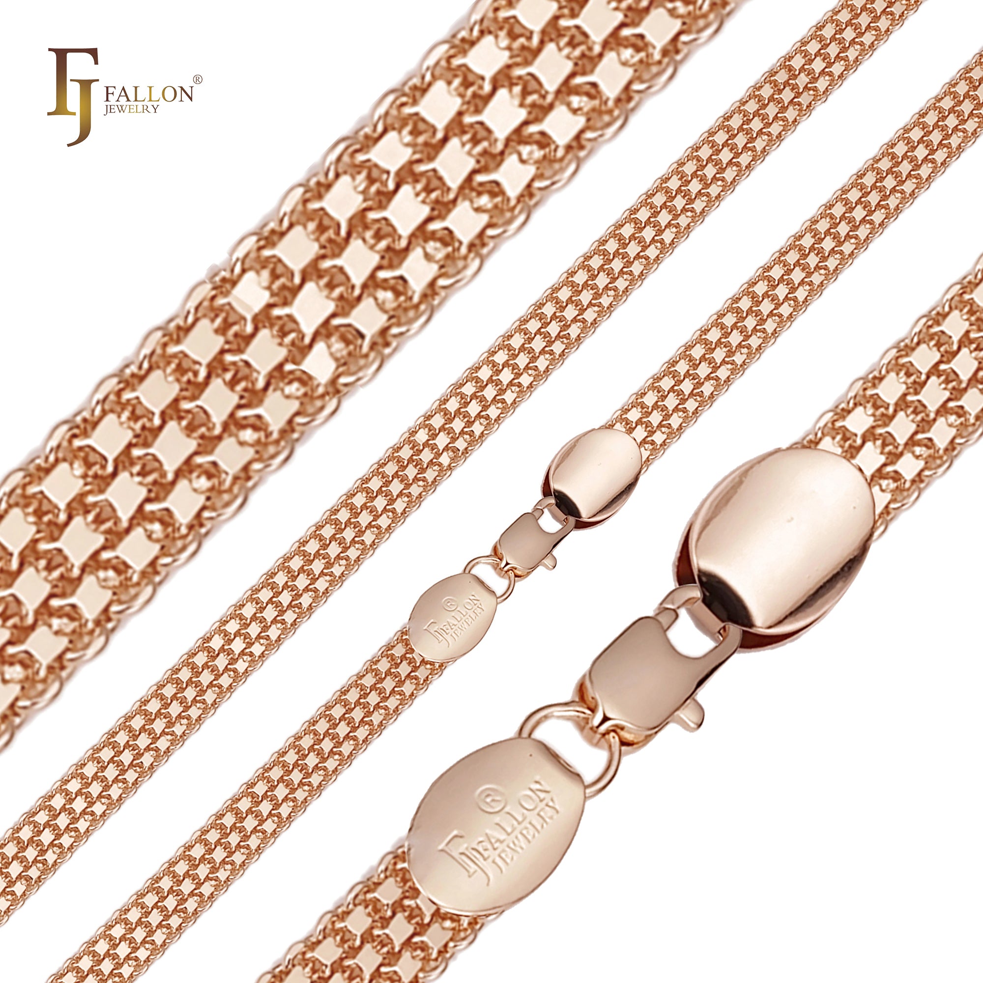 🔥 Bismarck weaving anchor quadruple four link chains plated 14K Gold, Rose Gold, two tone