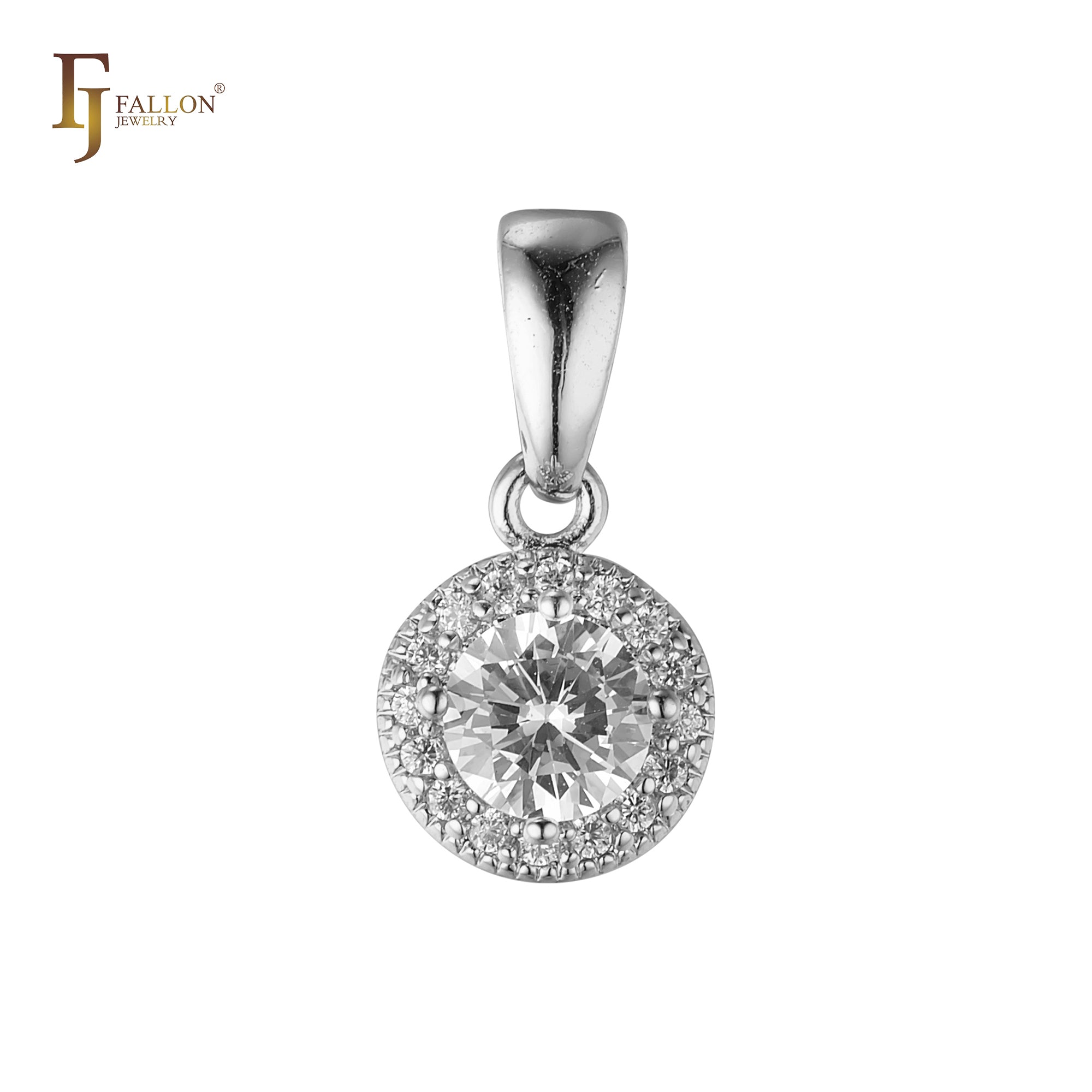 Solitaire halo colorful CZs 14K Gold, Rose Gold pendant