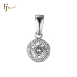 Solitaire halo colorful CZs 14K Gold, Rose Gold pendant