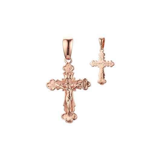 Pingente de cruz ortodoxo em ouro rosa e ouro branco