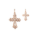 Rose Gold two tone Russian Orthodox Cross budded pendant