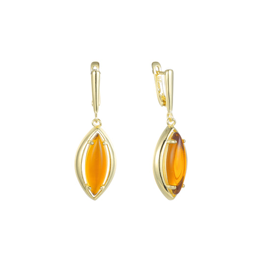 .Серьги Marquise с большими оранжевыми камнями, покрытыми золотом 14 карат, розовым золотом