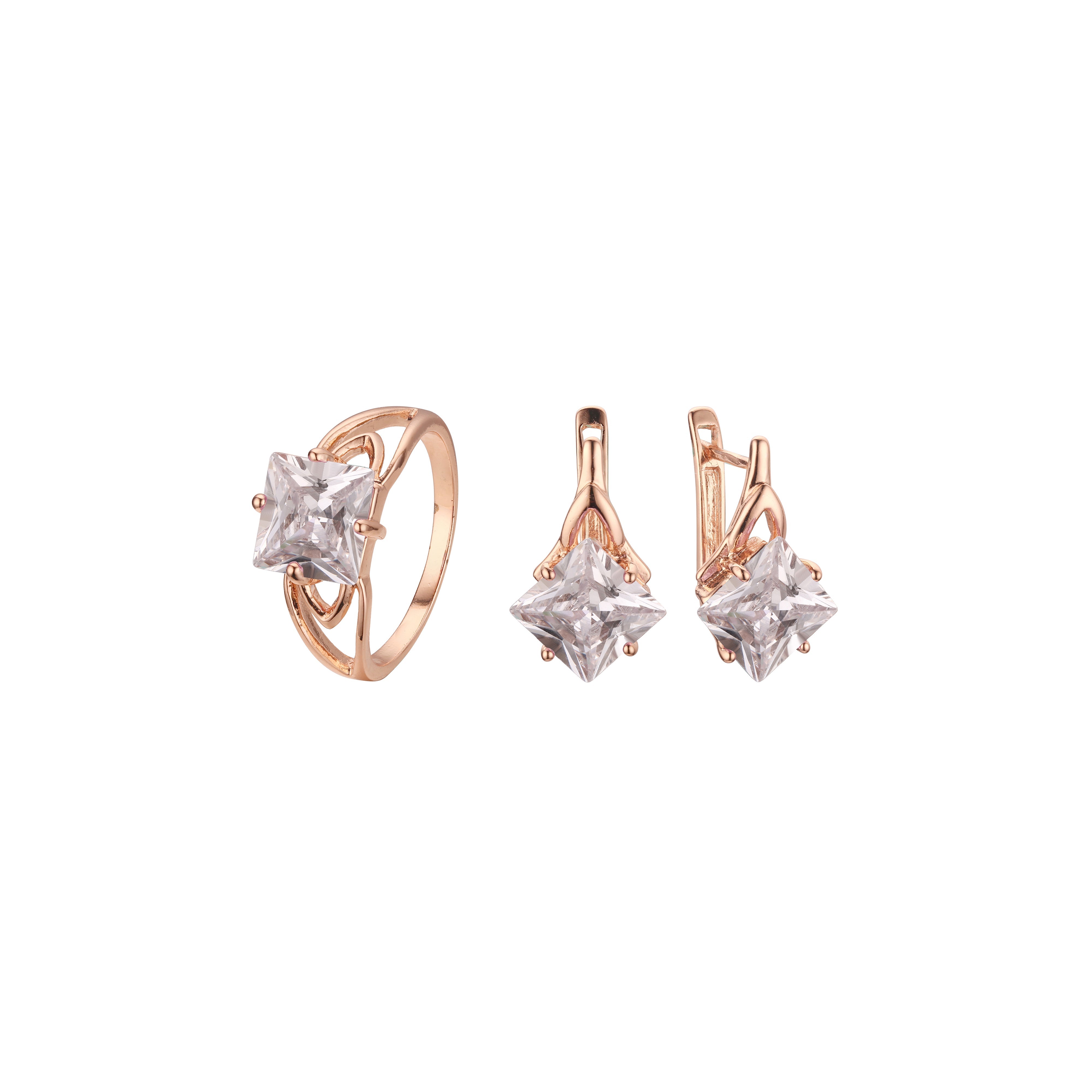 Anéis solitários de pedra lapidada em esmeralda ouro 14K, conjunto de joias em ouro branco
