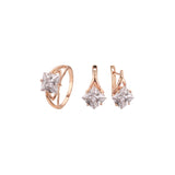 Anéis solitários de pedra lapidada em esmeralda ouro 14K, conjunto de joias em ouro branco