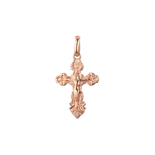 Pingente de cruz católica em ouro 14K, ouro rosa com duas cores de revestimento