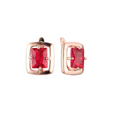 Pendientes rectangulares solitarios con marco y circonitas grandes en oro rosa