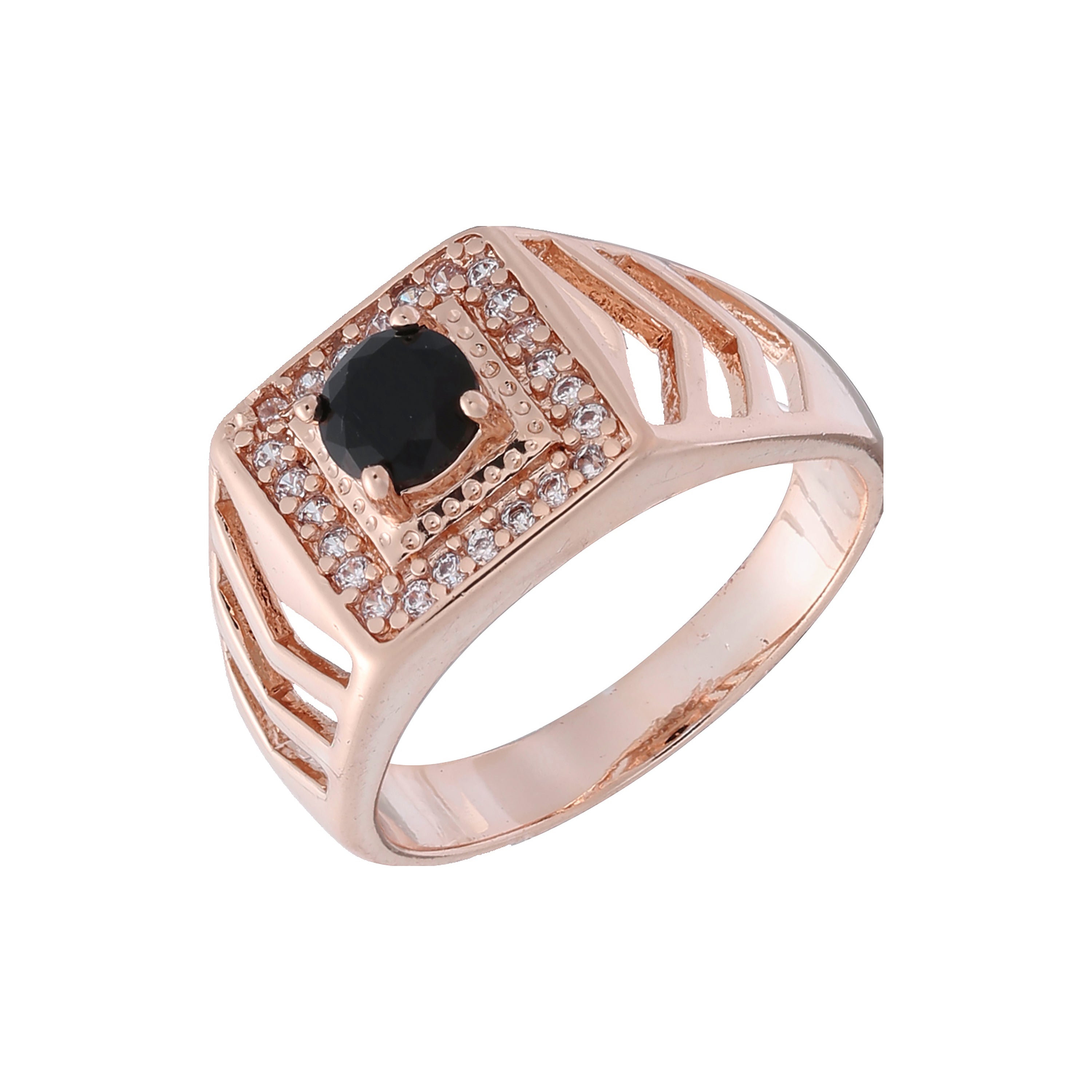 Siegelring-Cluster mit Halo-Steinen in Weiß und Schwarz, 14 Karat Gold, Roségold, Herrenringe