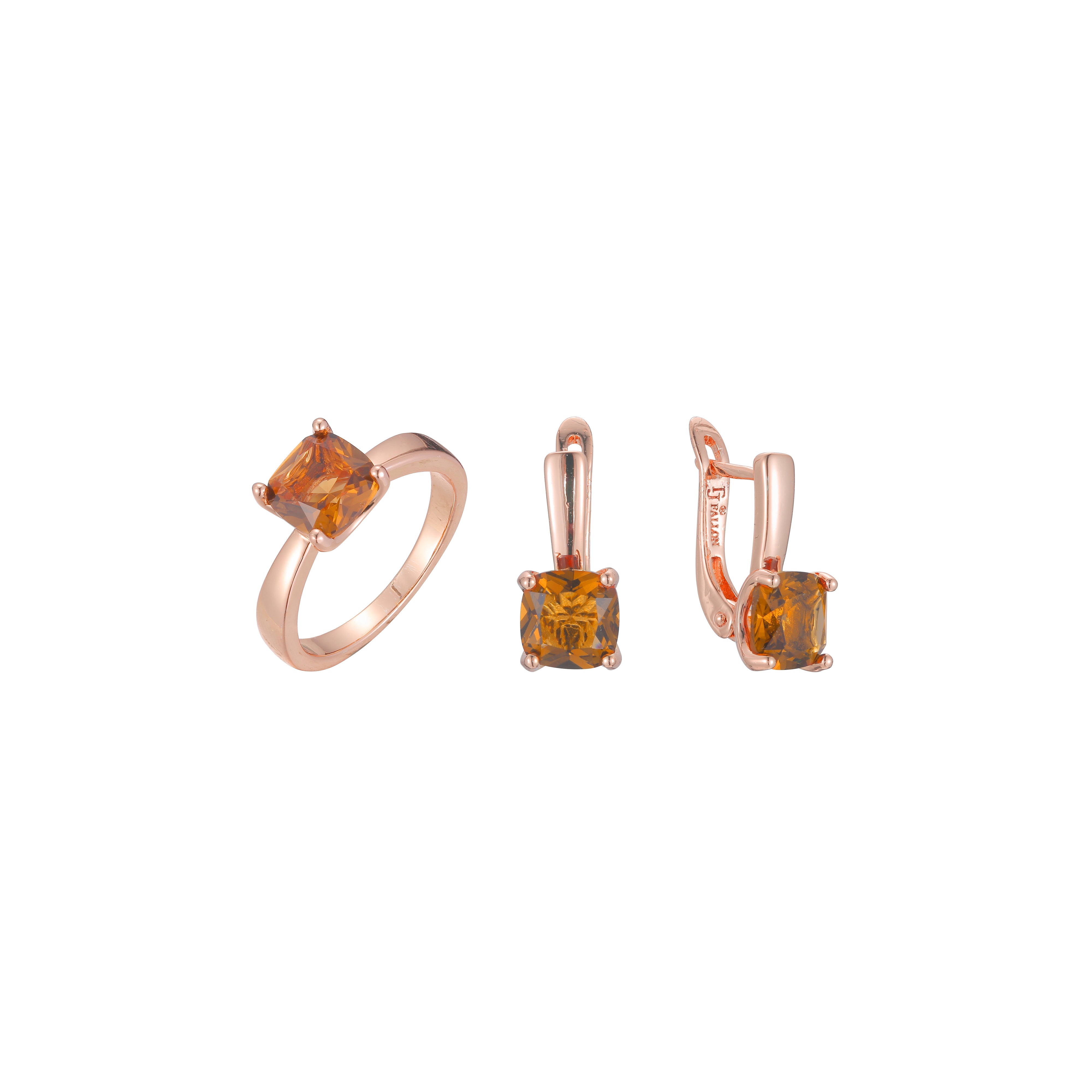 Minimalismo solitário quadrado anéis de pedra com corte esmeralda conjunto de joias banhado na cor ouro rosa
