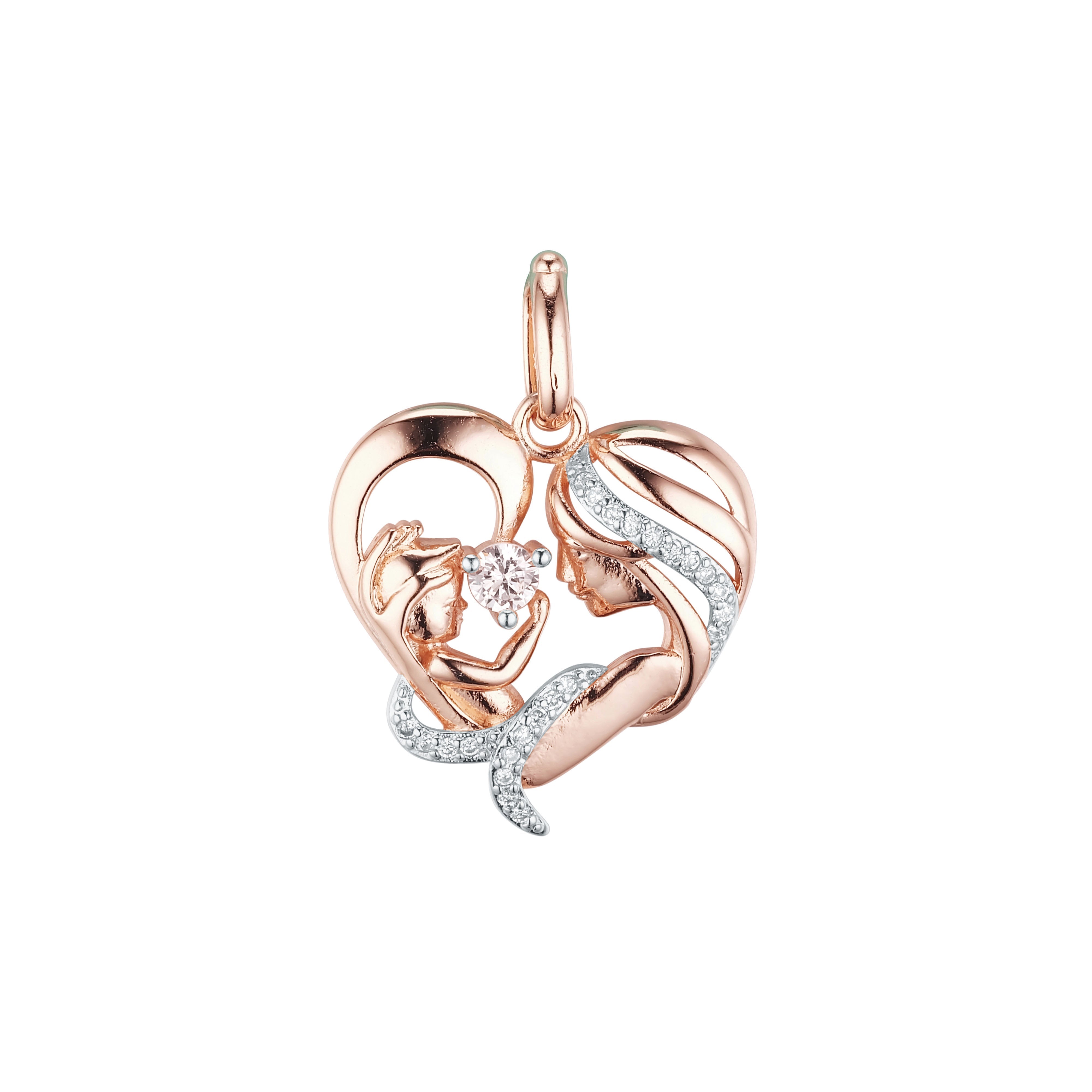 Colgante corazón madre e hijo en Oro Rosa, Oro 14K, baño de dos colores