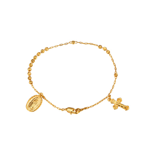 Colar italiano Virgem de Guadalupe Rosário Católico banhado a ouro 14K