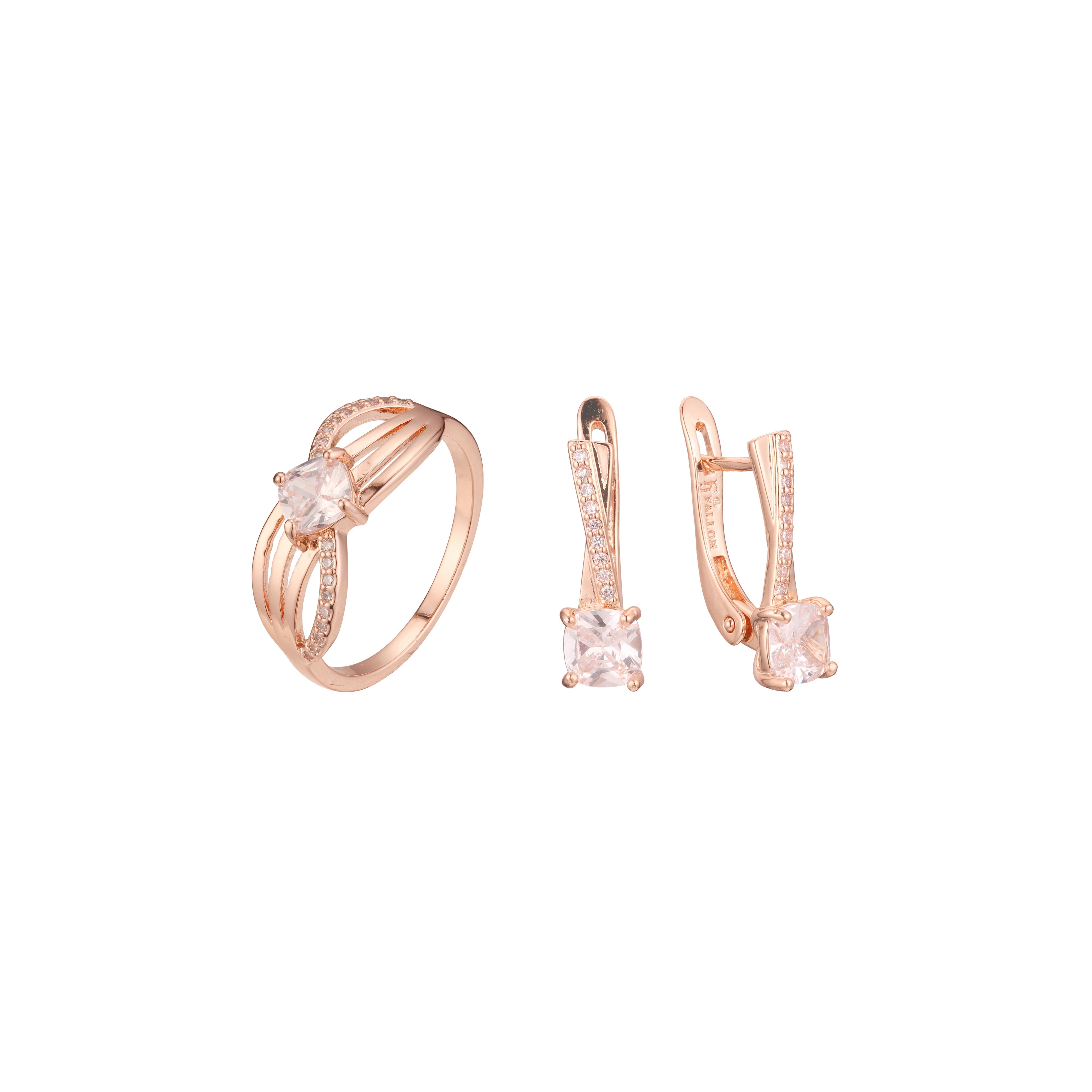Conjunto de joias de anéis de fita solitário de ouro rosa