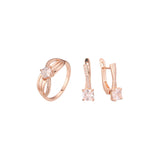 Conjunto de joias de anéis de fita solitário de ouro rosa