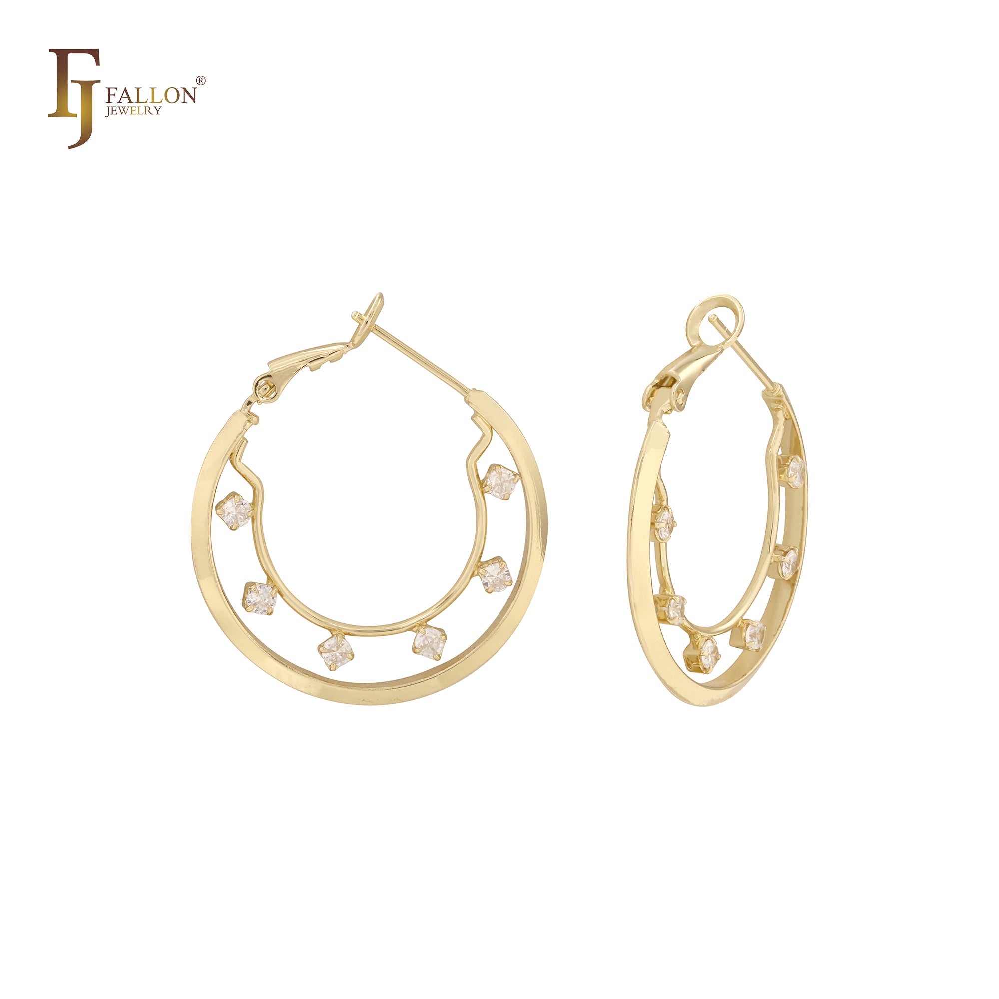 Cluster White CZs dotted 14K Gold Hoop earrings