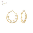 Cluster White CZs dotted 14K Gold Hoop earrings